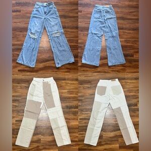 Set of Two PacSun Jeans - Sz 24 - Light Wash Blue and Neutral Patchwork